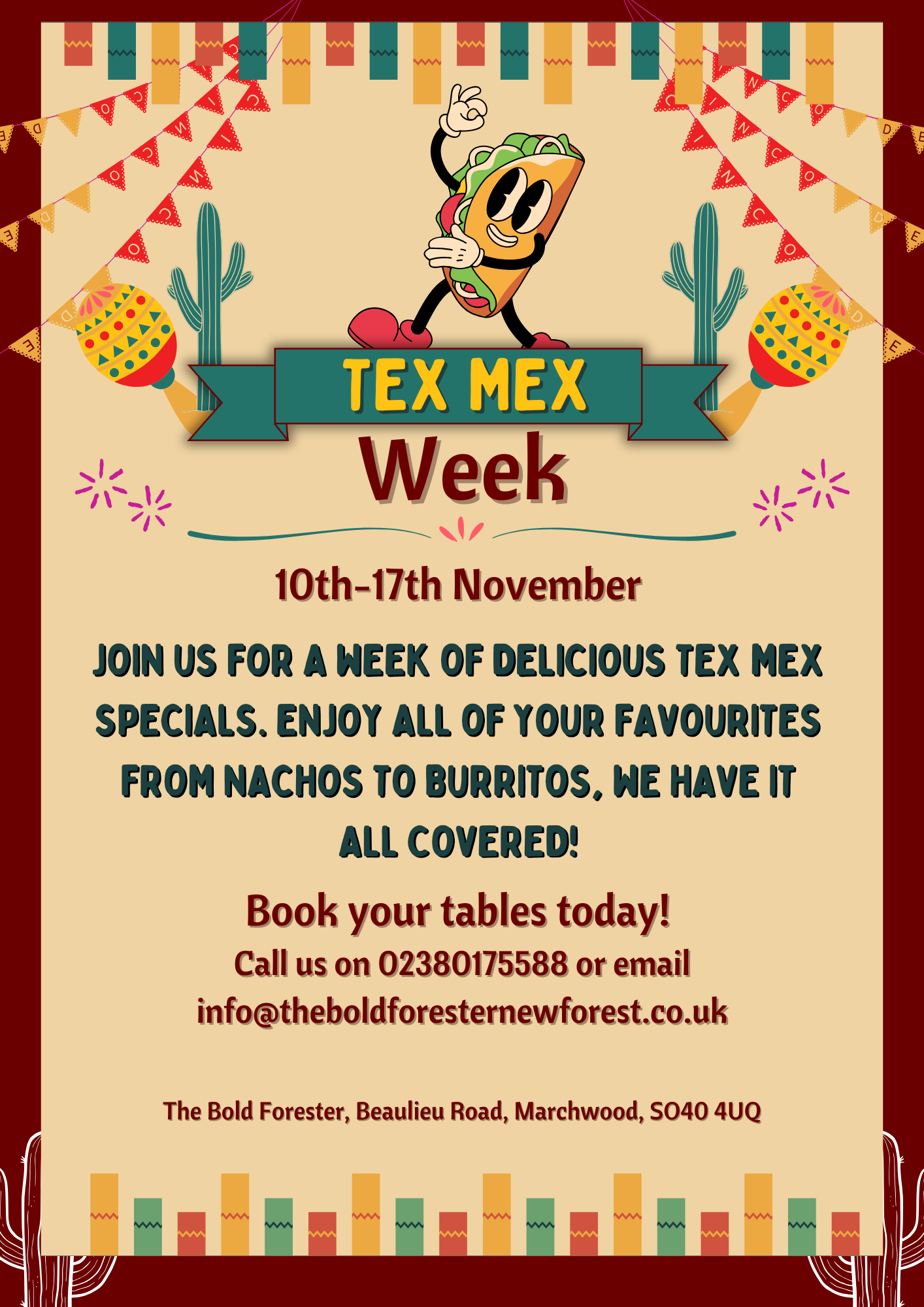 🌮 Tex Mex Week at The Bold Forester – 10th to 17th November